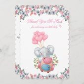 かわいいピンクの象のベイビーシャワーの感謝カード 招待状 (正面/裏面)