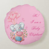かわいいピンクの象の丸い枕 ラウンドクッション (裏面)