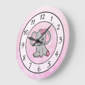 かわいいピンクの象の子供やベビー子供部屋 ラージ壁時計 (傾斜)