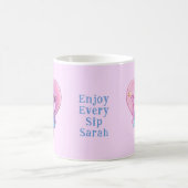 かわいいピンクの象の恋（お名前） コーヒーマグカップ (中央)