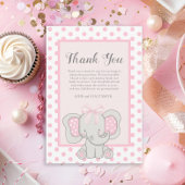 かわいいピンクの象の水玉模様ベビーガールシャワー サンキューカード