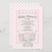 かわいいピンクの象の水玉模様ベビーシャワー(郵便) 招待状 (正面/裏面)