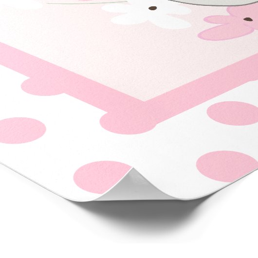 かわいいピンクの象の水玉模様花赤ちゃんシャワー ポスター (角)