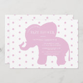 かわいいピンクの象の水玉模様赤ちゃんシャワー 招待状 (正面/裏面)