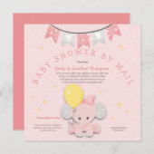 かわいいピンクの象の赤ちゃんシャワーbyメール 招待状 (正面/裏面)