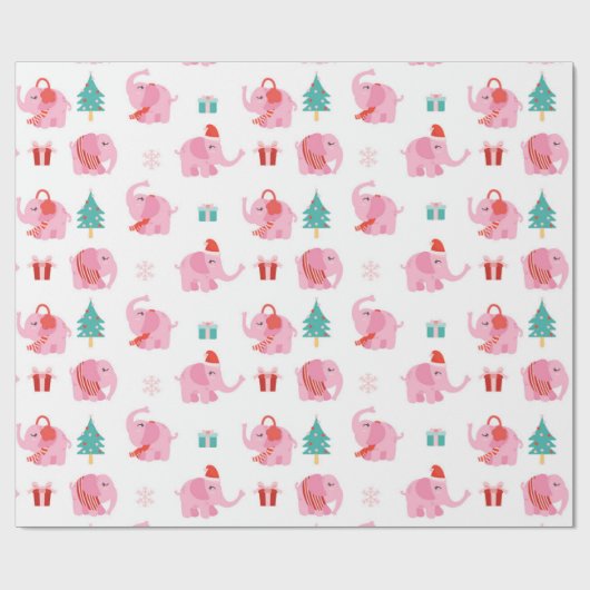 かわいいピンクの象モダンのクリスマス ラッピングペーパー (フラット)
