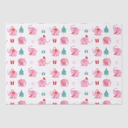 かわいいピンクの象モダンのクリスマス 薄葉紙 (正面)