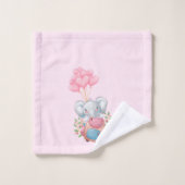 かわいいピンクの象 バスタオルセット (ウォッシュタオル)