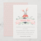 かわいいピンクの赤いウサギの葉 誕生日どんな年齢でも サンキューカード (正面/裏面)