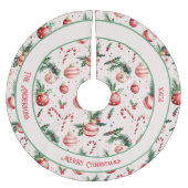 かわいいピンクの赤いクリスマス ブラッシュドポリエステルツリースカート (正面)