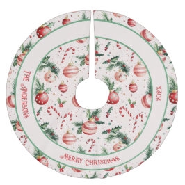 かわいいピンクの赤いクリスマス ブラッシュドポリエステルツリースカート