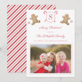 かわいいピンクの赤いジンジャーブレッドペッパーミントストライプの写真 シーズンカード (正面/裏面)
