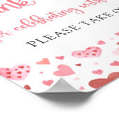 かわいいピンクの赤いハートバレンタインデーありがとうサイン ポスター (角)