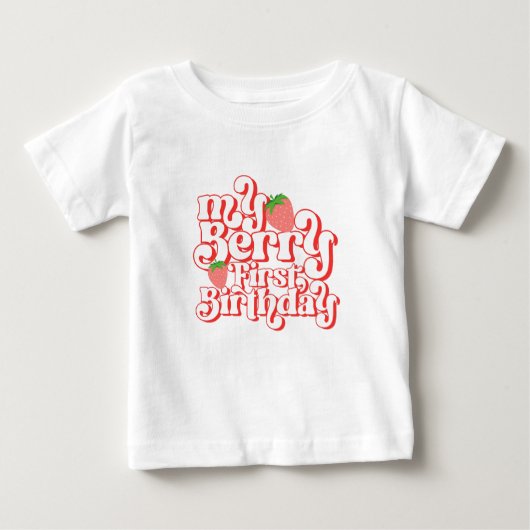 かわいいピンクの赤いバレーの初めての誕生日 ベビーTシャツ (正面)