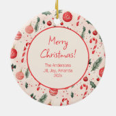 かわいいピンクの赤い写真クリスマスオーナメント セラミックオーナメント (裏面)