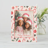 かわいいピンクの赤い写真クリスマスカード シーズンカード (スタンド正面)