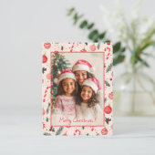 かわいいピンクの赤い写真クリスマスポストカード シーズンポストカード (スタンド正面)