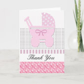 かわいいピンクの赤ちゃんの女の子 ヴィンテージのベビーカー ありがとう サンキューカード (正面)