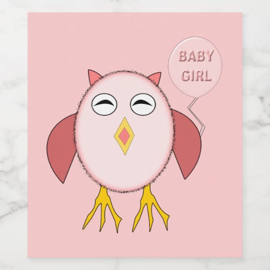 かわいいピンクの赤ちゃんガールフクロウワインボトルラベル ワインラベル (シングルラベル)