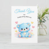 かわいいピンクの赤ちゃんグマ 男の子の誕生日に サンキューカード (スタンド正面)