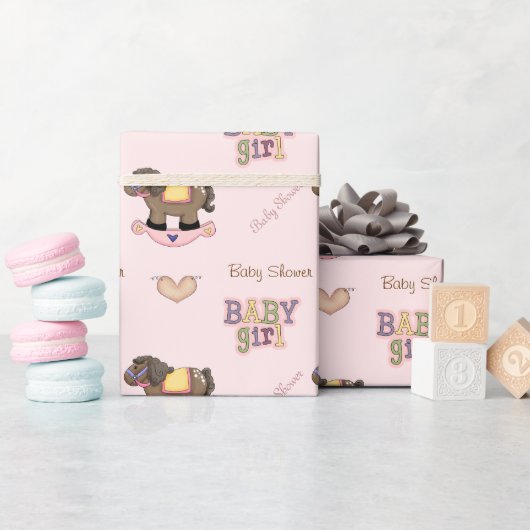 かわいいピンクの赤ちゃんシャワーラッピング紙 ラッピングペーパー (ベビーシャワー)