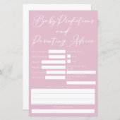 かわいいピンクの赤ちゃんシャワー予測アドバイスカード (正面/裏面)