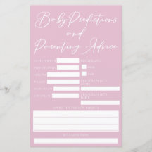 かわいいピンクの赤ちゃんシャワー予測アドバイスカード