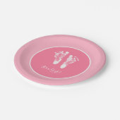 かわいいピンクの赤ちゃんシャワー女の生まれたばかりの子の足跡 ペーパープレート (アングル)