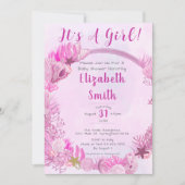 かわいいピンクの赤ちゃんシャワー海の下の女の子 招待状 (正面)