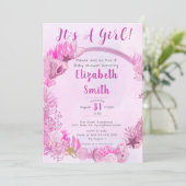 かわいいピンクの赤ちゃんシャワー海の下の女の子 招待状 (スタンド正面)
