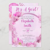 かわいいピンクの赤ちゃんシャワー海の下の女の子 招待状 (正面/裏面)