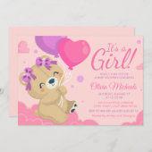 かわいいピンクの赤ちゃんシャワー|過去記事 招待状 (正面/裏面)