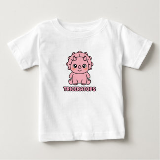 かわいいピンクの赤ちゃんトリケラトプス・チビキャラ ベビーTシャツ
