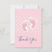 かわいいピンクの赤ちゃん女の子の足跡ありがとう サンキューカード (正面)
