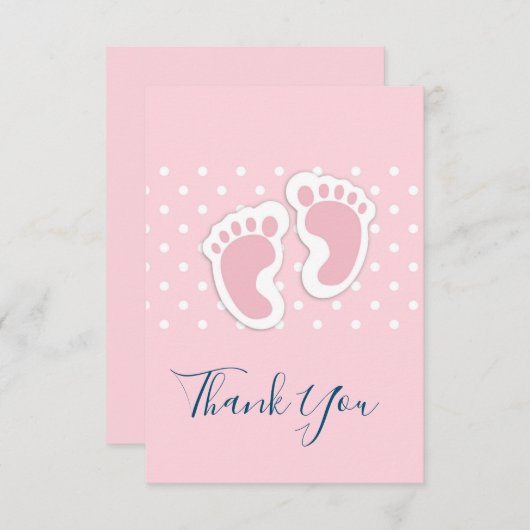 かわいいピンクの赤ちゃん女の子の足跡ありがとう サンキューカード (正面/裏面)