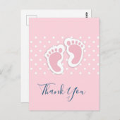 かわいいピンクの赤ちゃん女の子の足跡ありがとう ポストカード (正面/裏面)