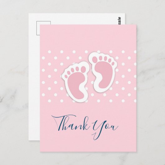 かわいいピンクの赤ちゃん女の子の足跡ありがとう ポストカード (正面/裏面)