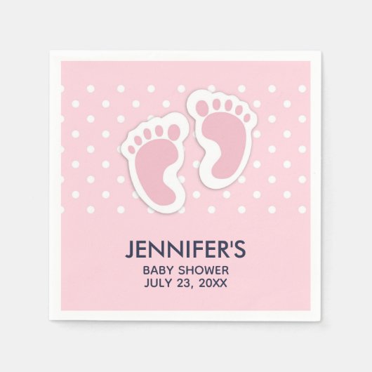 かわいいピンクの赤ちゃん女の子の足跡ベビシャワー スタンダードカクテルナプキン (正面)