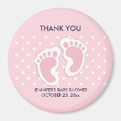 かわいいピンクの赤ちゃん女の子の足跡ベビシャワー マグネット (正面)