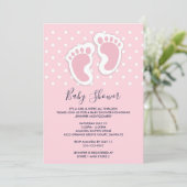 かわいいピンクの赤ちゃん女の子の足跡ベビシャワー 招待状 (スタンド正面)