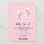かわいいピンクの赤ちゃん女の子の足跡ベビシャワー 招待状 (正面/裏面)