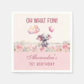 かわいいピンクの赤ちゃん女の子エレファント1st誕生日パーティー スタンダードカクテルナプキン (正面)