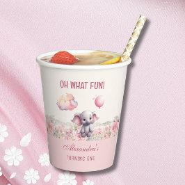 かわいいピンクの赤ちゃん女の子エレファント1st誕生日パーティー 紙コップ
