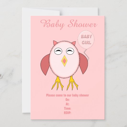 かわいいピンクの赤ちゃん女の子フクロウカスタムの赤ちゃんシャワー マグネット招待状 (正面)