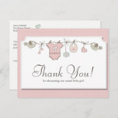 かわいいピンクの赤ちゃん服 |赤ちゃんシャワーありがとう ポストカード (正面/裏面)