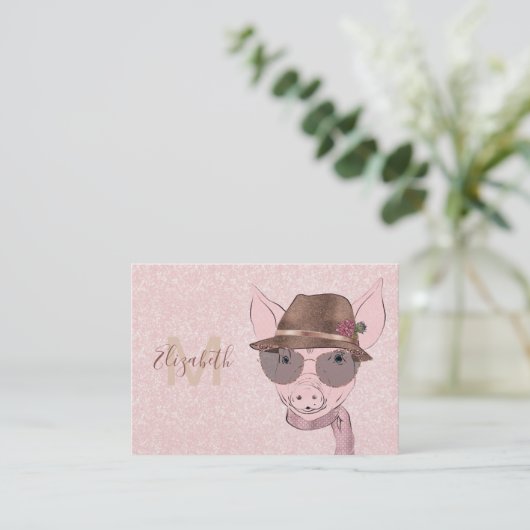 かわいいピンクの赤ちゃん豚おもしろいデザイン 名刺 (スタンド正面)