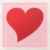 かわいいピンクの赤の大きなモダンハートガーリーバレンタイン ガラスコースター (正面)