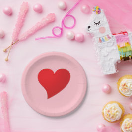 かわいいピンクの赤の大きなモダンハートガーリーバレンタイン ペーパープレート