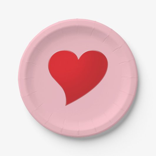 かわいいピンクの赤の大きなモダンハートガーリーバレンタイン ペーパープレート (正面)