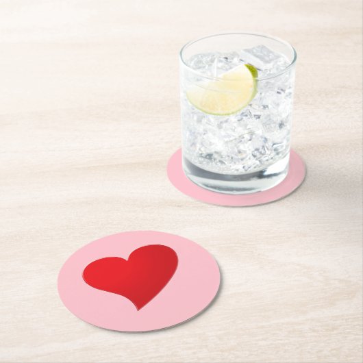 かわいいピンクの赤の大きなモダンハートガーリーバレンタイン ラウンドペーパーコースター (インサイチュ)